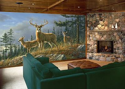 autumn whitetails wall mural C858 roomsetting