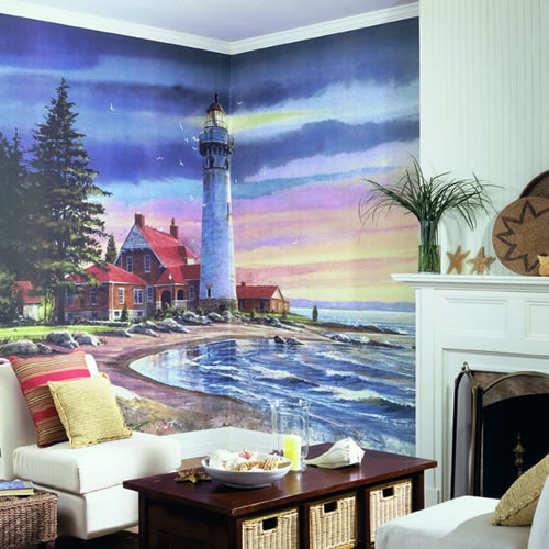 Northern Lighthouse Wall Mural roomsetting