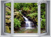 mountain waterfall window mural