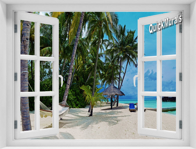 Tropical Island Resort Instant Window Mural 
