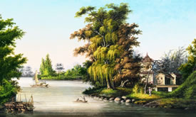 Asian Water Scene Mural