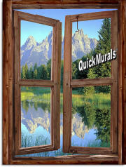 mountain cabin window mural